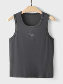 SWAVVY Top tricoté de base brodé pour homme, porter casual au quotidien - Gris foncé - Voir 1