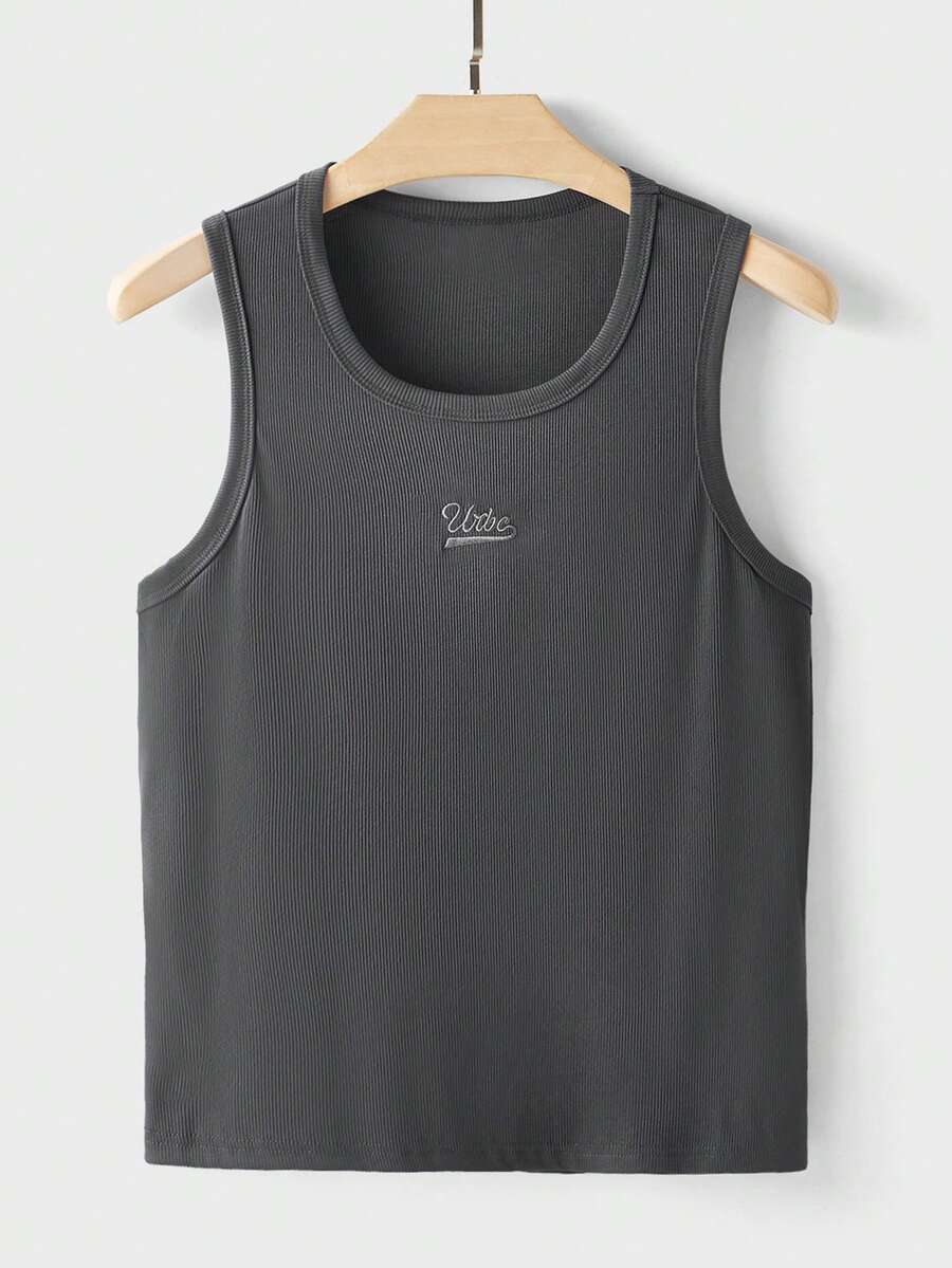 SWAVVY Top tricoté de base brodé pour homme, porter casual au quotidien - Gris foncé - Voir 1