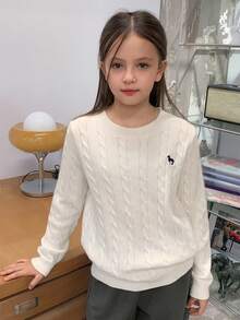Hapijoa Tween Girls Embroidered Crew Neck Sweater, Fall - White - View 5
