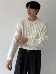 DAZY Jersey de punto texturizado blanco para hombre, adecuado para ir al trabajo en otoño - Blanco - Ver 7
