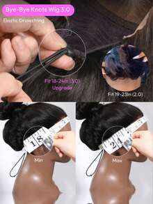 Bye Bye Knots 假发 7x5 无胶蕾丝黑色 Yaki 直发假发带弹性拉绳 360 度舒适拥抱预剪预漂白预拔升级 3.0 更精致的外观自然贴身 100% 真人发质女士假发 - SNatural - 查看 7