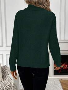 SHEIN Women's Solid Color Turtleneck Long Sleeve Casual Sweater, Autumn/Winter - Dark Green - View 2