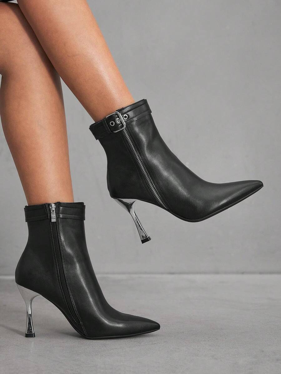 CUCCOO SZL Women's Versatile Sexy European And American Style High Heel Knee-High Boots - Black - View 1