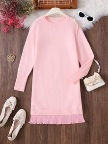 Vestito semplice ed elegante con collo rotondo per ragazze, adatto per casa, uscite, feste, ritorno a scuola - Rosa - Visualizzare 8