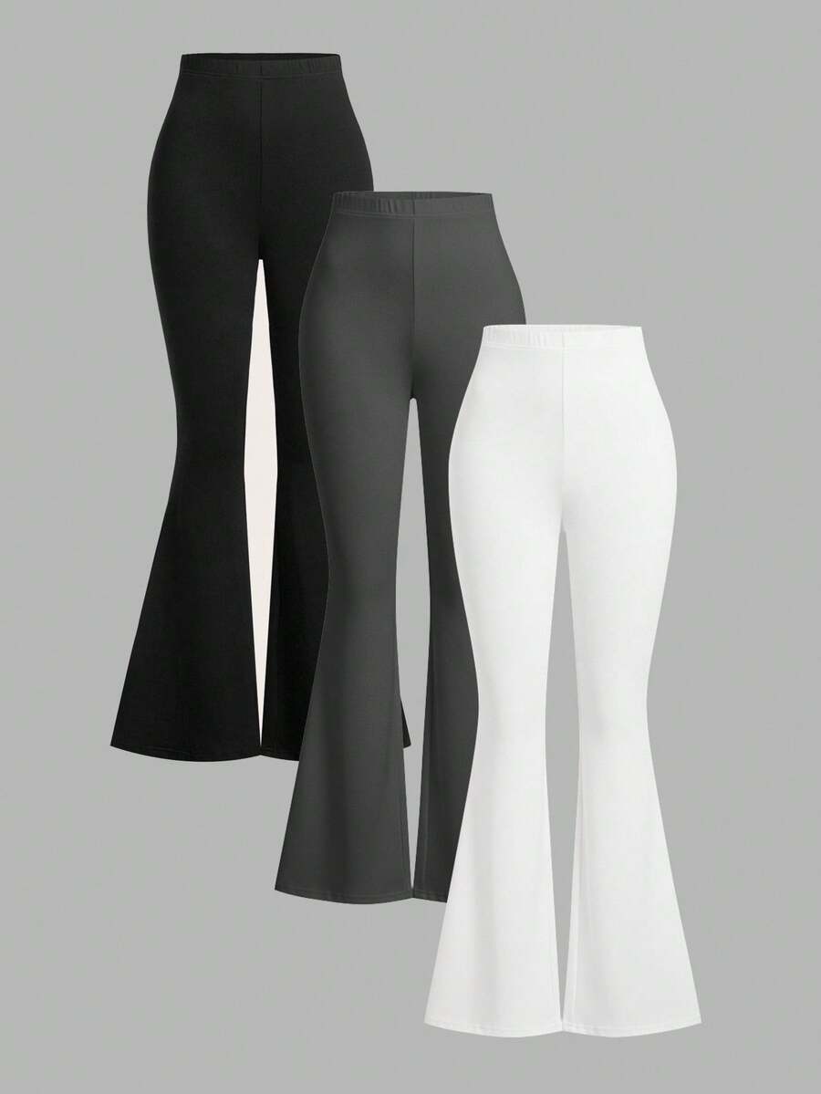 SHEIN EZwear 女式高腰紧身喇叭裤三件套,秋冬 - 彩色 - 查看 1
