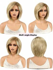 Human Hair Wigs Short 13*4*1  Lace Bobo Wigs For Women Blonde Golden Natural Wavy Bob Wigs With Bangs Remy Human Hair Glueless Wigs - S4/27/613 - View 6