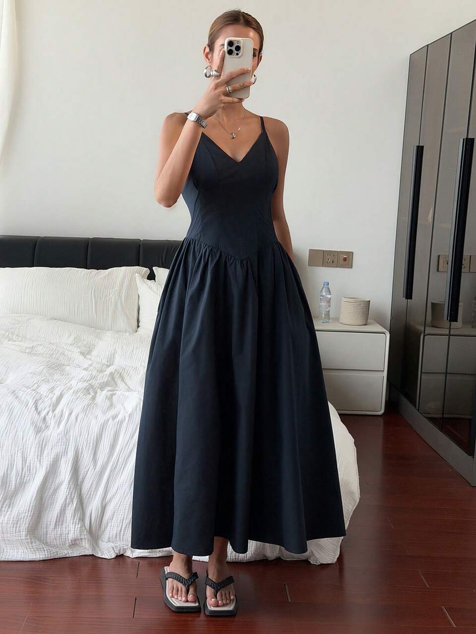Women's V-Neck Cinched Waist Long Dress, Summer Dress