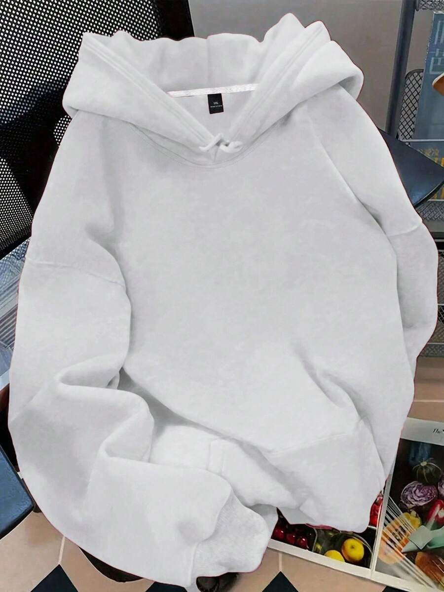 EMERY ROSE Plus Size Women's Solid Color Casual Sweatshirt, Autumn/Winter - White - View 1