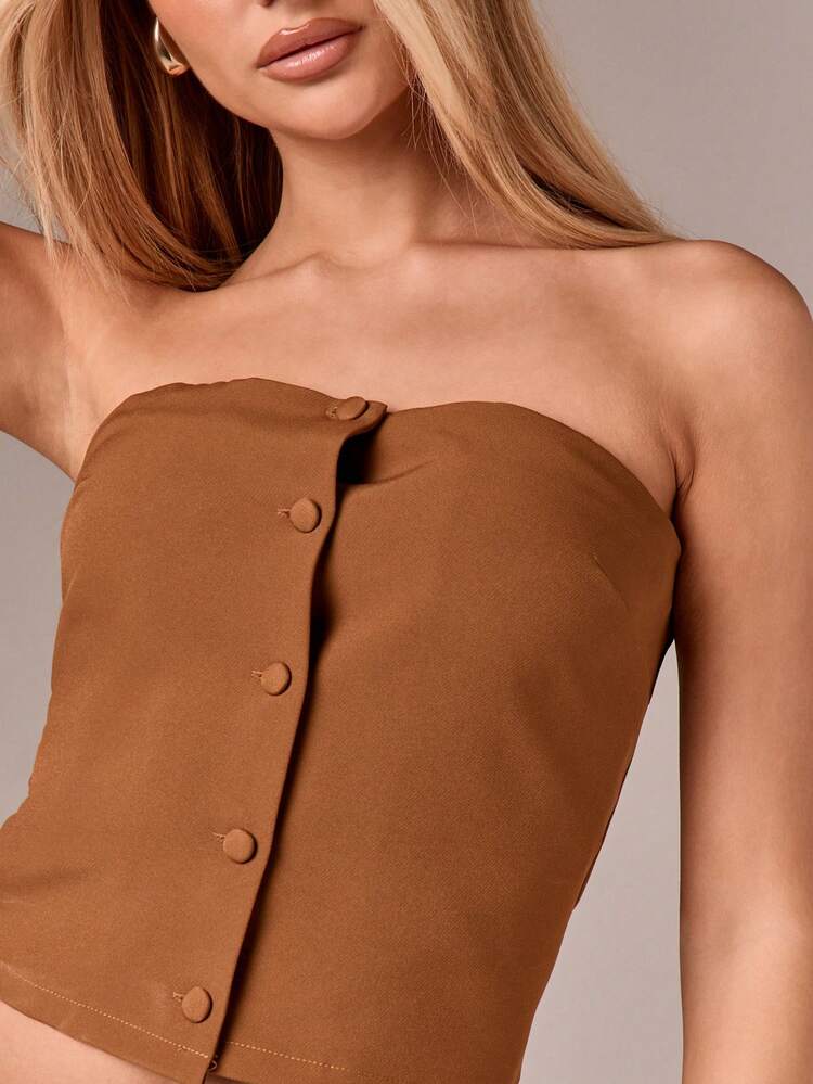 Strapless Bandeau With Button Detail