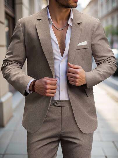 Manfinity Mode Herrkostym med enfärgad krage och slagkrage, business casual-set