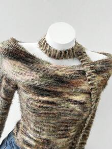Franclia Women's Chic Olive Green Autumn Off-The-Shoulder Knitted Slim-Fit Pullover Sweater With Scarf,Elegant Night Out Fashionable Top - Multicolor - View 6