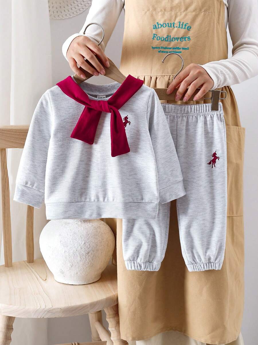 SHEIN 女童三件套休闲服装,时尚秋季服装 - 灰色 - 查看 1