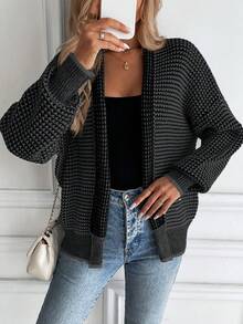 EMERY ROSE New Stylish Ombre Knitted Cardigan Travel Dark Grey Autumn Casual - Dark Grey - View 4