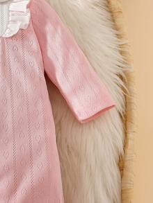 Mono con capucha de estilo dulce rosa para bebé recién nacida - Rosa - Ver 6