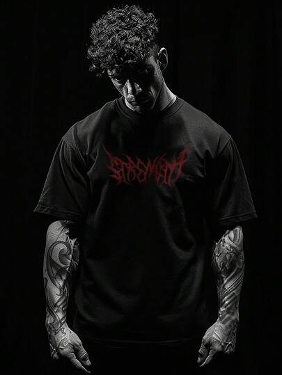 Manfinity Sport Corelite 男士夏季字母印花宽松黑色运动T恤