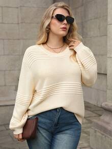 Juhart Plus Size Solid Color Casual Pullover Sweater, Autumn/Winter - Apricot - View 6
