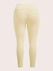 SHEIN PETITE CURVE 大码纯色休闲修身女式紧身裤 - 彩色 - 查看 4