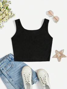 SHEIN Tween Girls' Casual Simple Spider Pattern Sleeveless Tank Top With Round Neckline, Suitable For Summer - Black - View 3