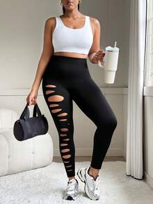 Rhythm Era Pantalon de sport sexy ajouré en maille pour femmes grandes tailles