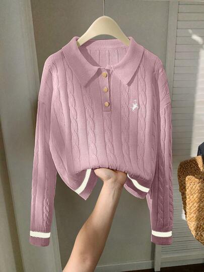 Franclia 撞色边简约长袖刺绣马头高领针织毛衣