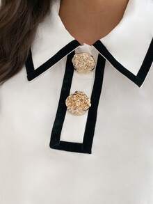 Elyressa Chemisier élégant français à manches longues avec boutons métalliques de couleur contrastée pour femmes