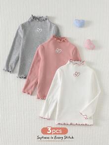 Cozy Pixies 3件套女婴心形图案针织柔软长袖荷叶边下摆套头毛衣套装 - 白色 - 查看 4