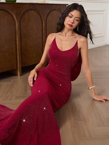 EastFlair Damen elegantes ärmelloses Kleid mit Fischschwanz-Saum, Sommer - Bordeaux - Übersicht 6
