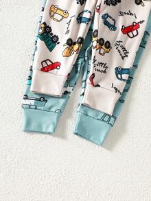 4pcs Baby Boy Cartoon Car Print Long Sleeve Top And Pants Casual Comfortable Pajama Set, Spring Festival - Multicolor - View 7