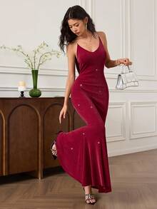 EastFlair Damen elegantes ärmelloses Kleid mit Fischschwanz-Saum, Sommer - Bordeaux - Übersicht 3
