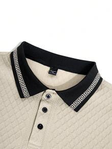 EGENSIO Áo thun polo dệt kim họa tiết Hy Lạp tương phản, thường ngày mùa hè dành cho nam cỡ lớn - Màu be - Xem 10