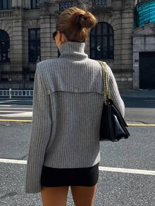 Livesso Women's Autumn 2 Pieces Set High Collar Detachable Shawl Cardigan School - Grey - View 2
