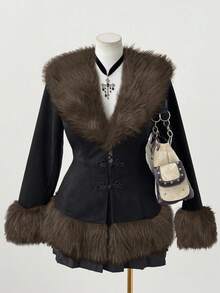 Sunspun Plus Size Gothic Medieval Vintage Formal Coats, Suitable For Daily Wear - Coffee Brown - View 3