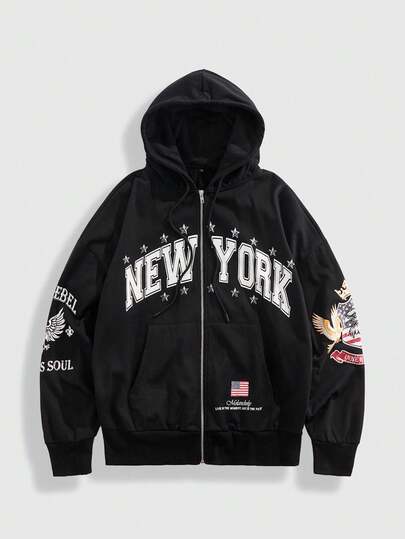 Street Life sweat-shirt à capuche zippé à manches longues imprimé minimaliste pour hommes