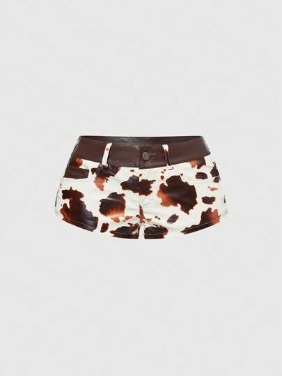 Short taille basse vintage hippie imprimé animal en fausse fourrure patchwork "Millennium Babe" pour femmes