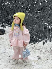DAZY 2件套女婴休闲可爱印花卫衣和运动裤套装，韩版幼儿女童服装 - 粉色 - 查看 8
