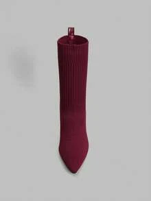 Ontre Women's Knitted Boots, Fashion Versatile Slim Fit Everyday Commute Stiletto Boots - Burgundy - View 5
