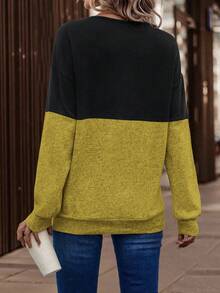 SHEIN LUNE 女式撞色交叉长袖落肩休闲宽松运动衫 - 彩色 - 查看 2