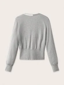 SHEIN Unity 女式单排扣常规版型长袖V领针织开衫（秋冬款） - 淺灰色 - 查看 2