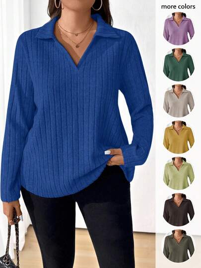Plus Size Simple Solid Color Long Sleeve T-Shirt, Casual For Autumn Fall Cloth For Women