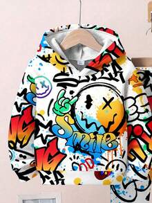 SHEIN Bộ 2 áo nỉ trùm đầu phong cách thể thao đường phố in chữ King dáng rộng thoải mái cho bé trai, phù hợp cho mùa thu/đông - Nhiều màu - Xem 2
