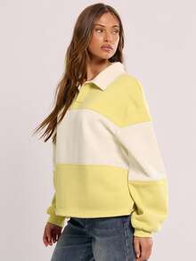 MUSERA Sudadera deportiva con cuello y rayas, parte superior casual para maestras en la vuelta al cole, otoño, invierno y primavera - Amarillo - View 2