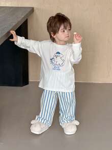 DAZY 2 Stücke Kleinkinder Jungen Cartoon Muster Kurzarm T-Shirt & gestreifte weite Hose Pyjama Set
