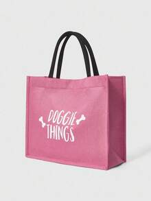ROMWE Kawaii "DOGGIE THINGS"Letter, Rose Red Bone Pattern Printed Handbag Set, A Gift For Dogs And Pet Lovers, Handbag With Makeup Bag And Mini Coin Wallet, Dog's Favorite Bone Pattern Design, This Is A Great Gift, Suitable For Mothers, Teachers, Best Teacher Gift - Hot Pink - View 3