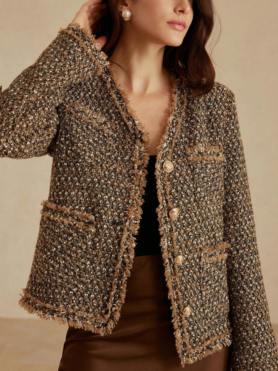 Aveloria Rosie 女式粗花呢亮片面料绒面优雅精致时尚百搭夹克 - 彩色 - 查看 1