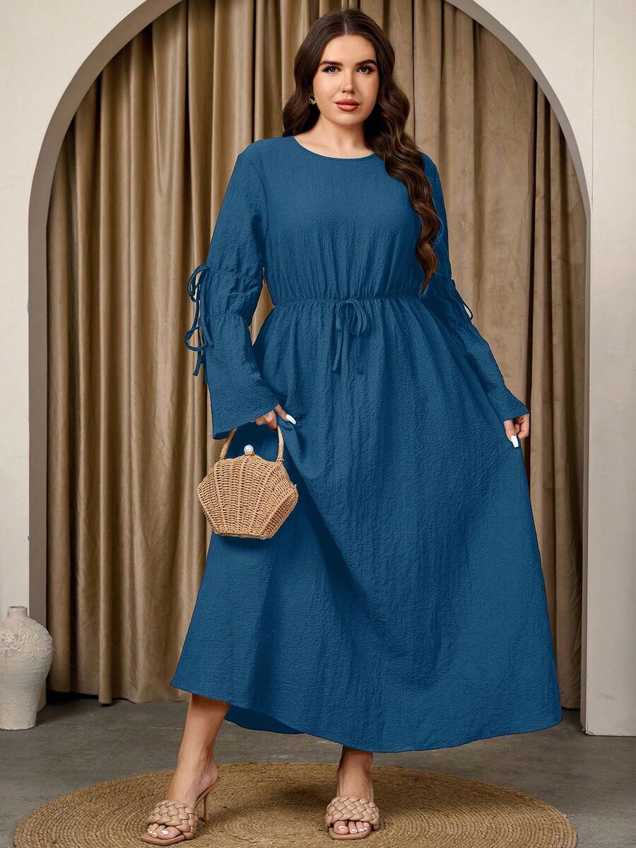 Graceveil Plus Size Women Elegant Loose Comfortable Conservative Textured Fabric Long Dress