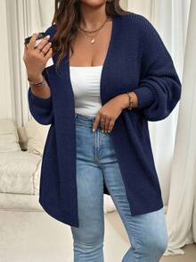 Vionelle Minimalistischer, einfarbiger Cardigan in Übergröße mit Strukturmuster, marineblauer Cardigan, Strickcardigan für Damen, Damen-Cardigans, Pullover-Cardigan, figurbetonter Cardigan - marineblau - Übersicht 3