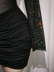 SHEIN ICON 大码女式性感夜店装黑色迷你连衣裙 - 黑色 - 查看 4
