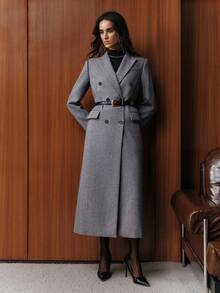Anewsta Nouveau manteau long femme à double boutonnage avec col revers, texturé à rayures et sequins, pour l'automne/hiver, style urbain - Gris - Voir 7
