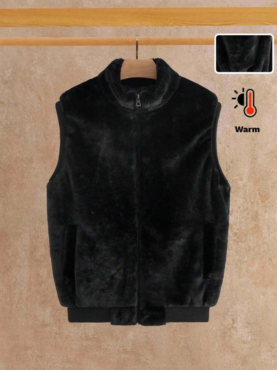 Manfinity NXTstreet New Autumn/Winter Fashionable Men Faux Fur Vest Sleeveless Jacket - Black - View 1