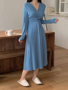 DAZY Váy dài thường ngày eo xoắn dành cho nữ, Thu/Đông - Màu xanh lam - Xem 7